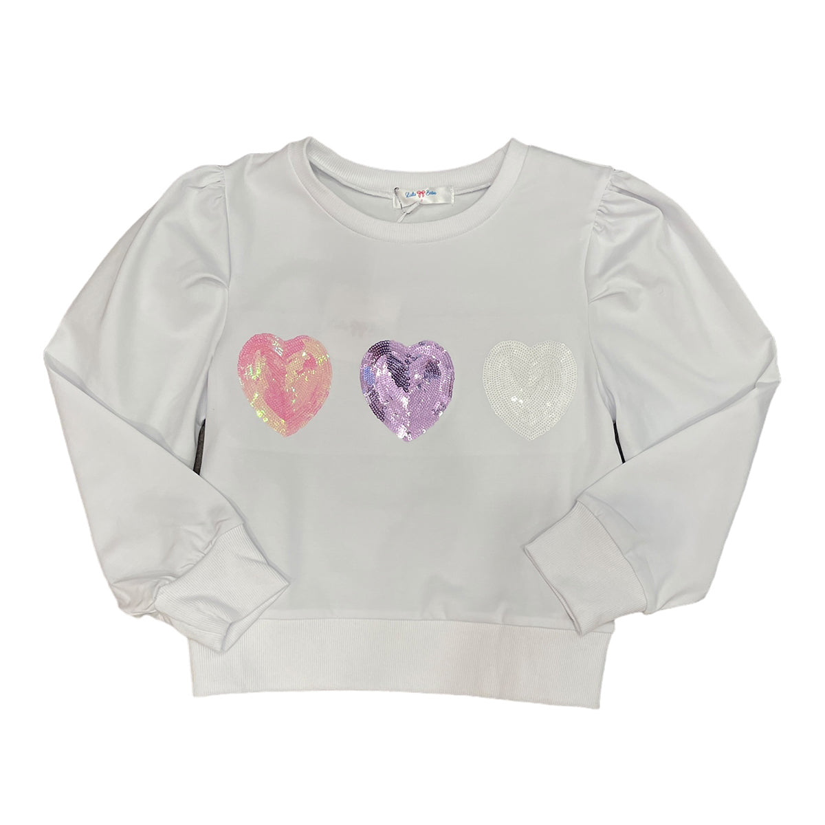 Sequin Hearts on Puff Sleeve Shirt by Lulu Bebe