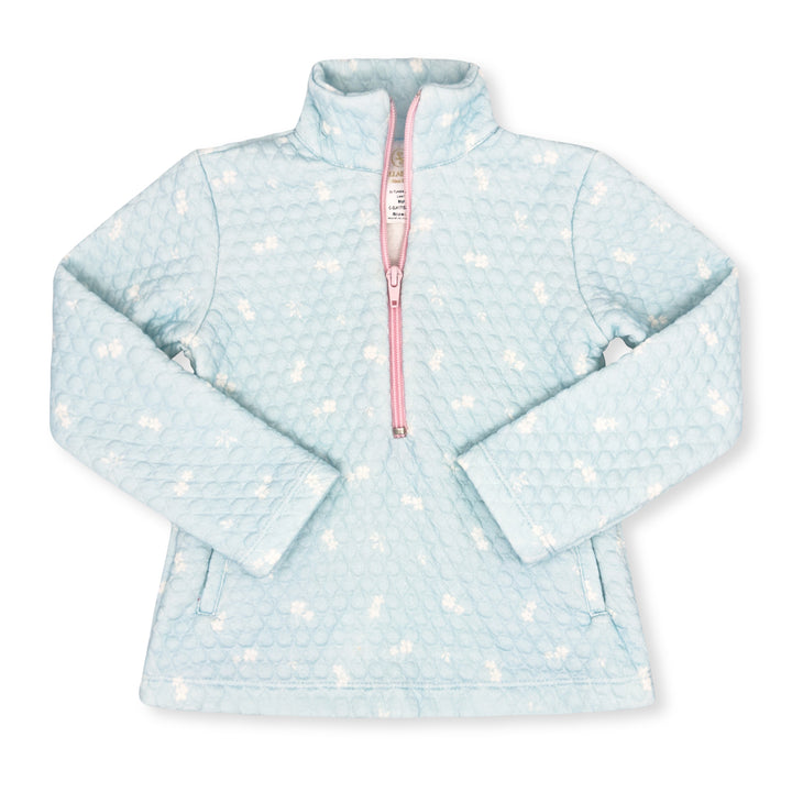 Heather Blue Floral Quilted Half Zip Top by Lullaby Set