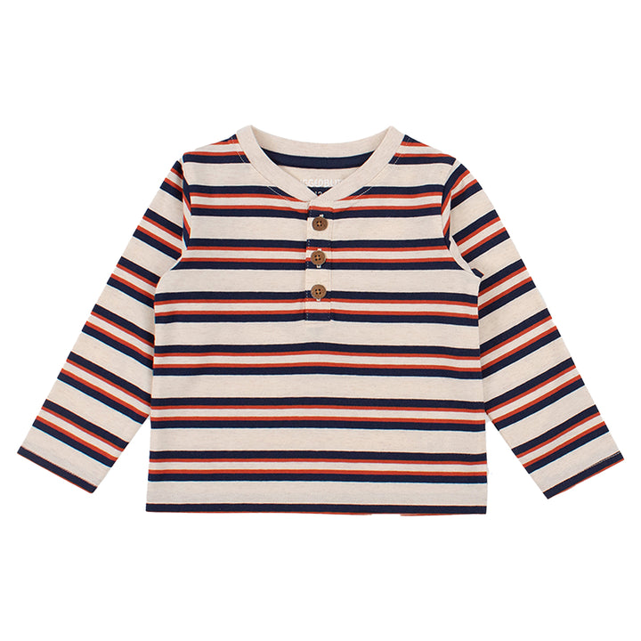 Heather Oatmeal / Rust Stripe Long-Sleeve Henley Shirt by RuggedButts