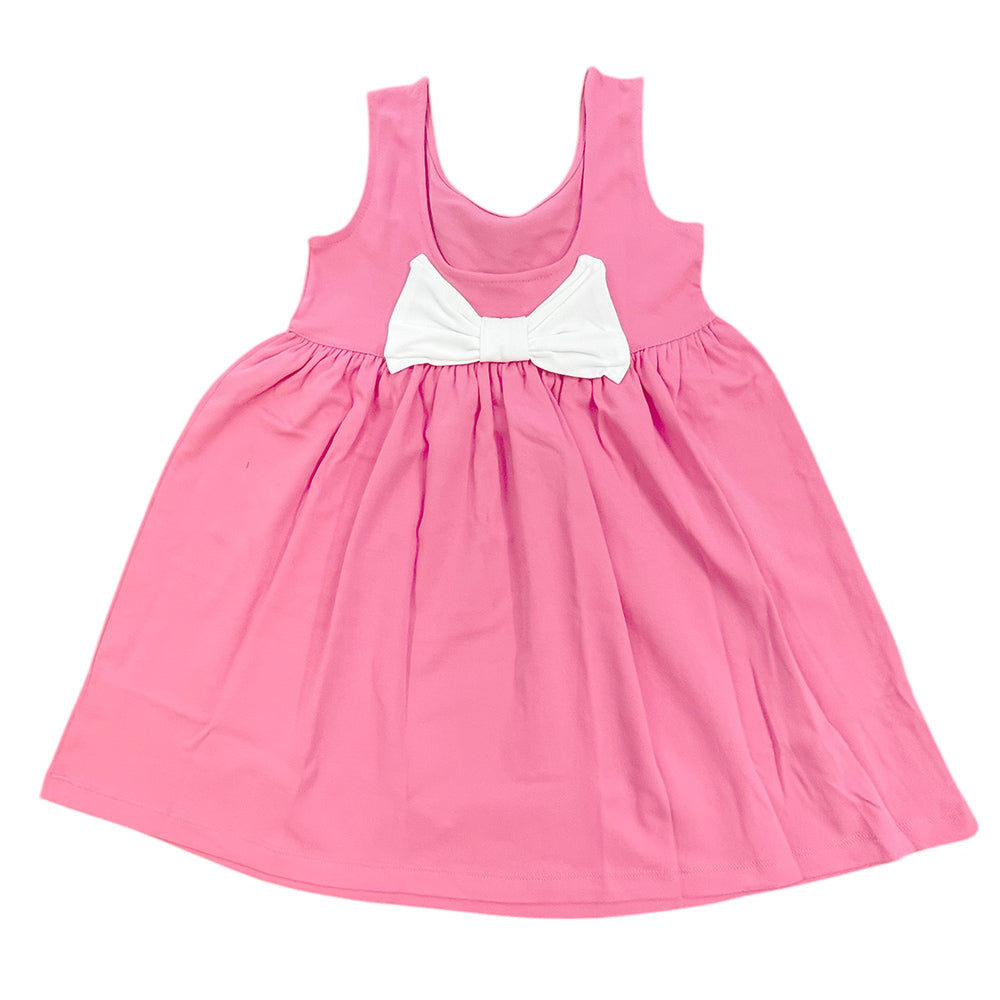 Hot Pink Sleeveless Dress with White Bow on Back by Squiggles