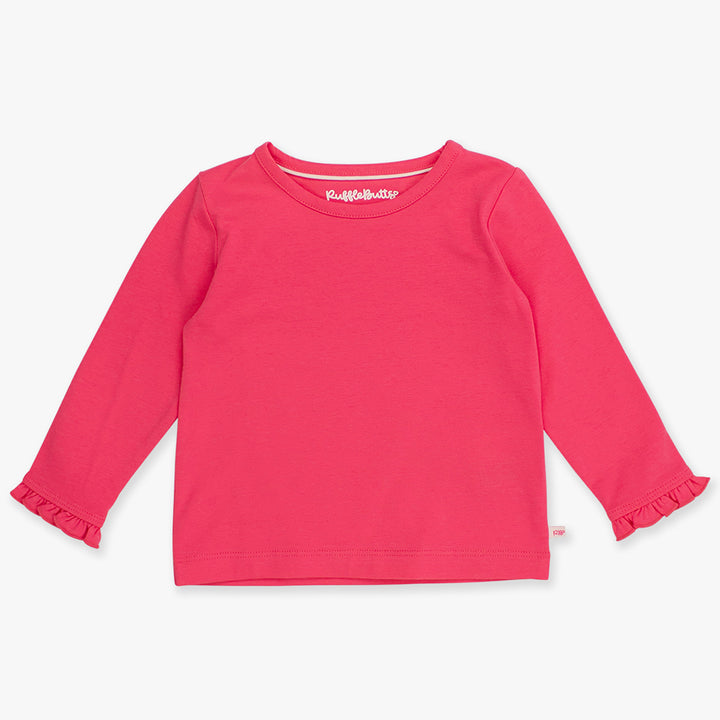 Hot Pink Knit Long-Sleeve Ruffle Layering Tee by RuffleButts