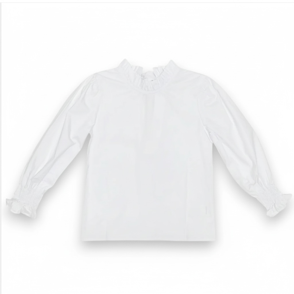 White Knit Ruffle-Collar Tie-Back Shirt by LuLu BeBe