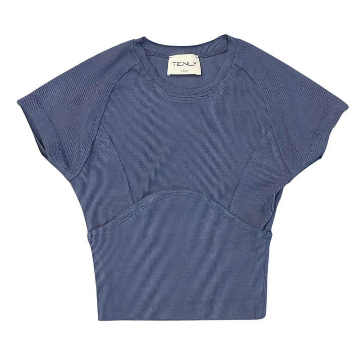 Indigo Storm Ribbed Cap-Sleeve Top by Tenly