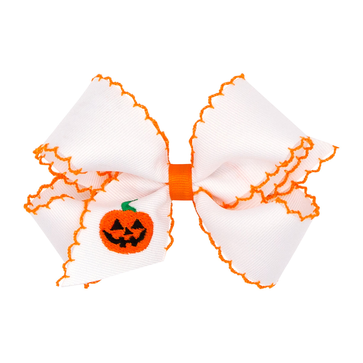 Wee Ones Jack-o-Lantern Embroidered on Moonstitch Bow (2 sizes)