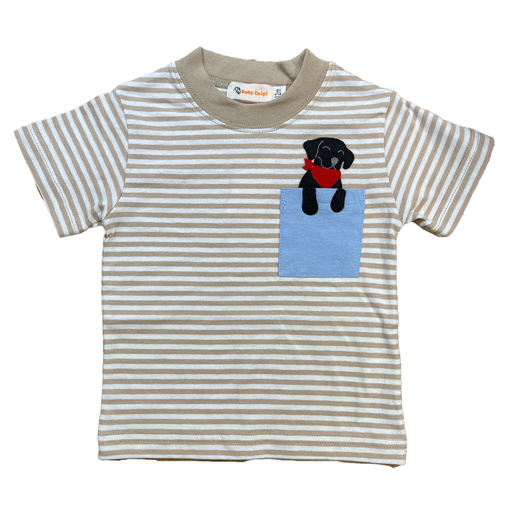 Tan Stripe Black Lab Pocket Shirt by Luigi