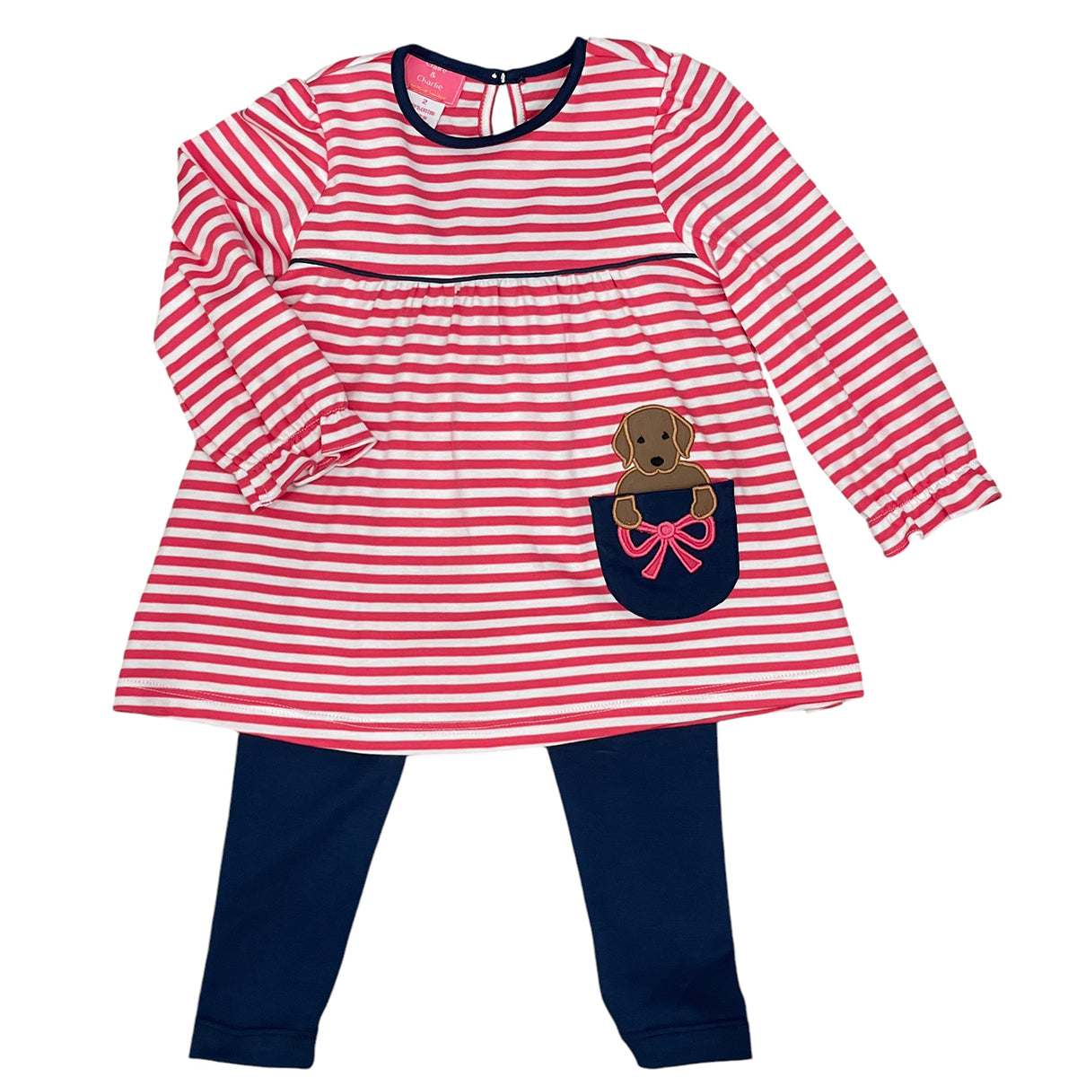 Lab Puppy Girl's Navy Stripe Knit Tunic Set by Claire & Charlie