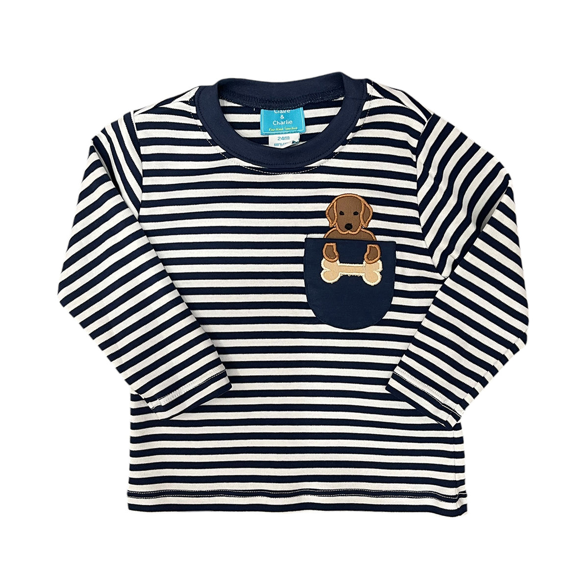 Lab Puppy Boy's Navy Stripe Knit Shirt by Claire & Charlie