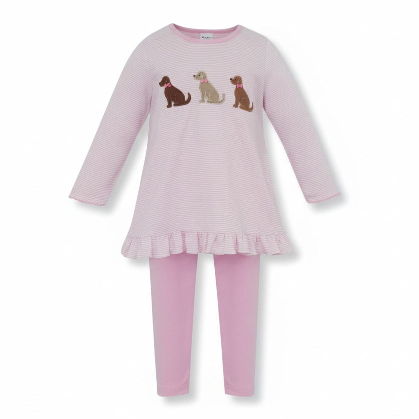 Labradors on Pink Stripe Tunic Set by Claire & Charlie