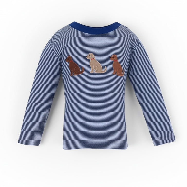 Labradors on Navy Stripe Shirt by Claire & Charlie