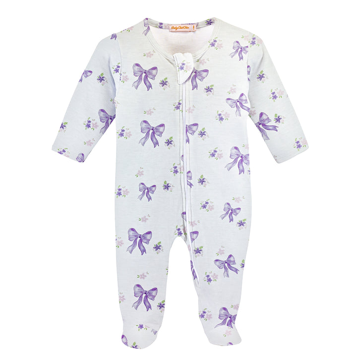Baby Club Chic Lavender Bows Zipped Footie