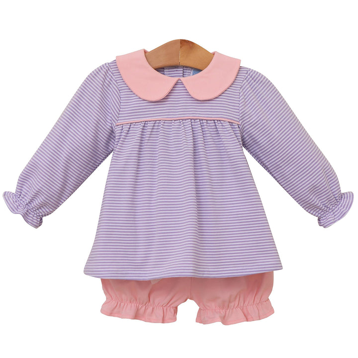 Lavender Stripe with Pink Trim Bloomer Set by Trotter Street Kids