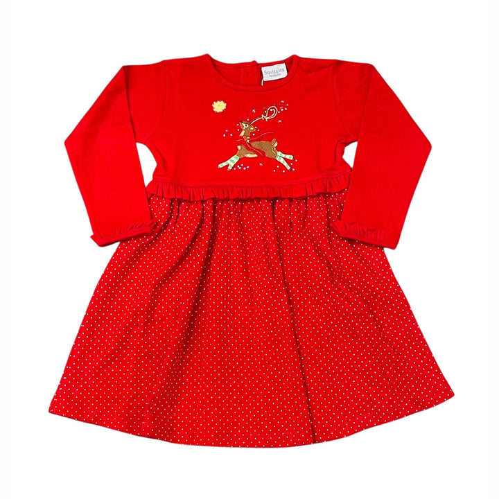 Leaping Reindeer Applique Dress by Squiggles