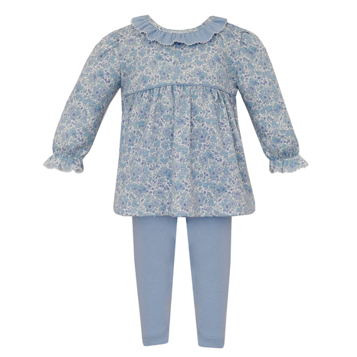 Joy Blue Liberty Knit Tunic Set with Blue Leggings by Petit Bebe