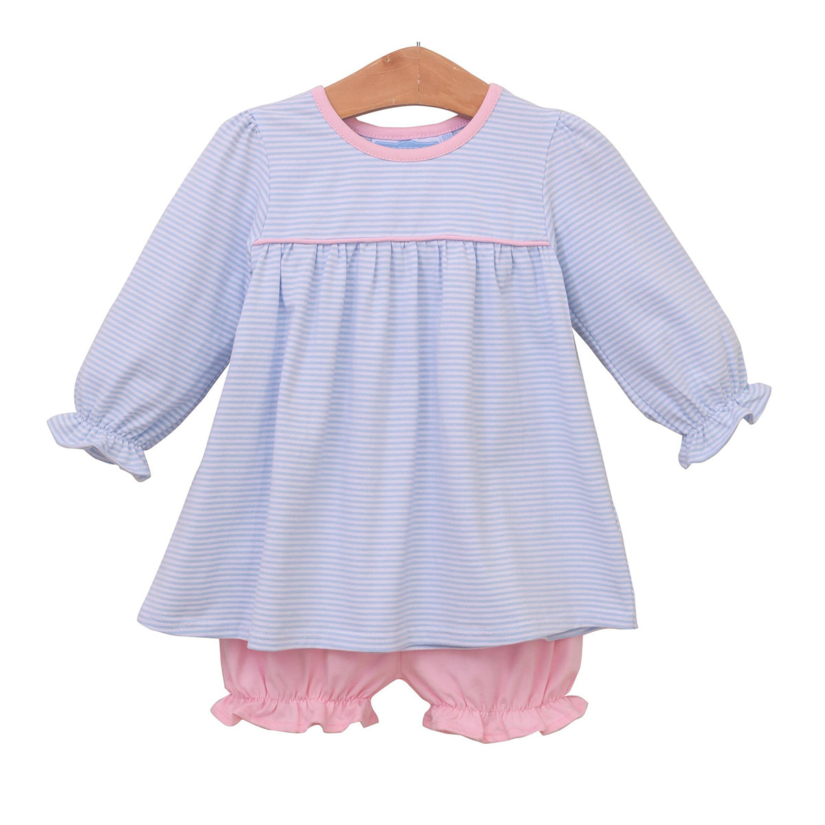 Light Blue Stripe with Pink Trim Bloomer Set by Trotter Street Kids