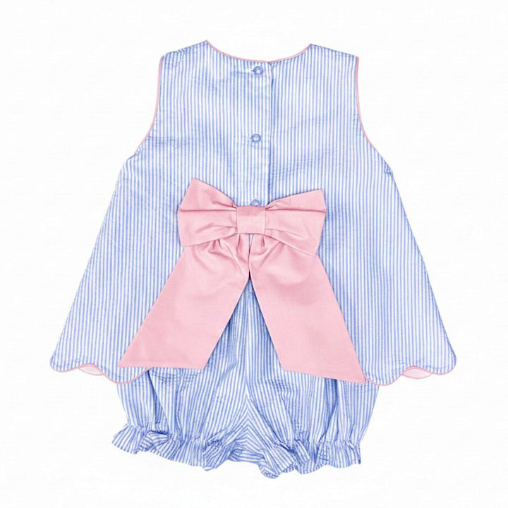 Light Blue Seersucker with Pink Bow and Trim Sundae Set by Zuccini Kids