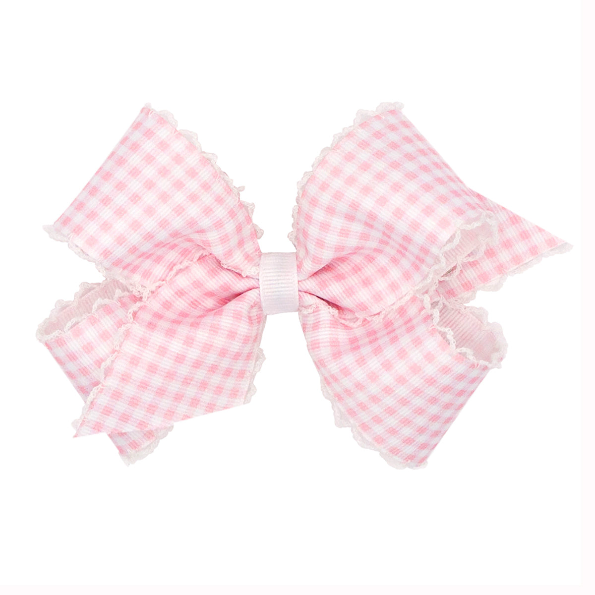 Light Pink Gingham Grosgrain King Bow with Moonstitch Edge by Wee Ones