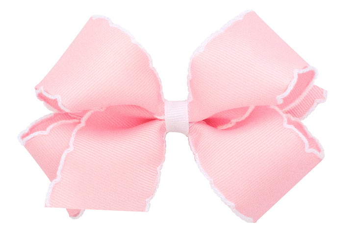 Wee Ones Moonstitch Bow - Light Pink w/ White Trim (2 sizes)