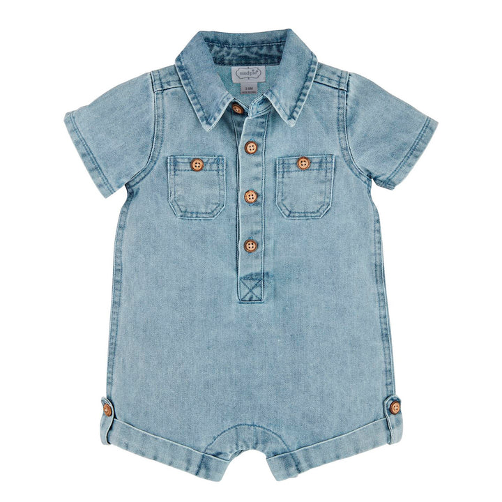 Light Wash Denim Shortall by Mud Pie