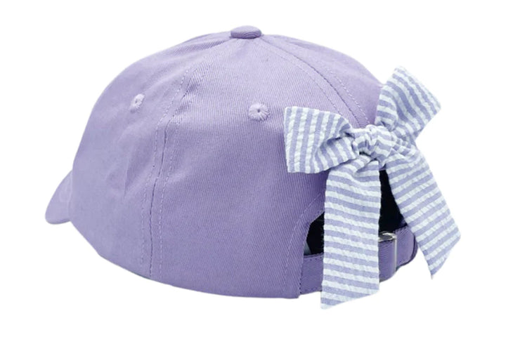 Bits & Bows Baseball Hat - Lavender with Lavender/White Seersucker Bow