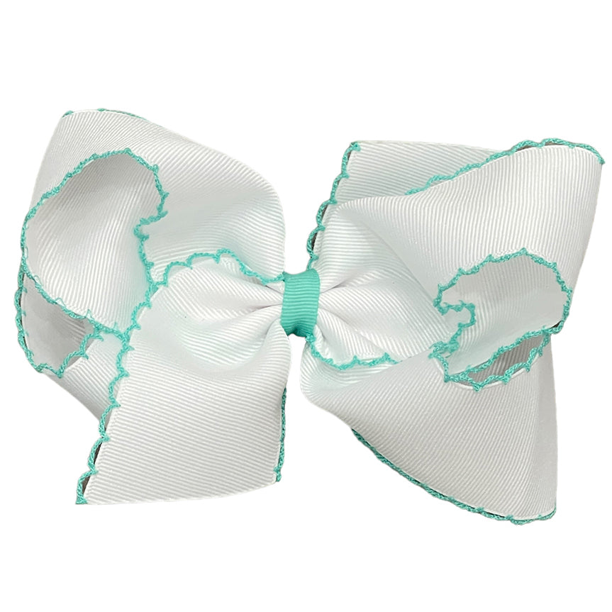 Wee Ones Moonstitch Bow - White w/ Lucite Trim (2 sizes)