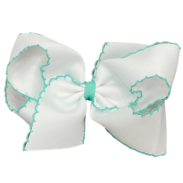Wee Ones Moonstitch Bow - White w/ Lucite Trim (2 sizes)