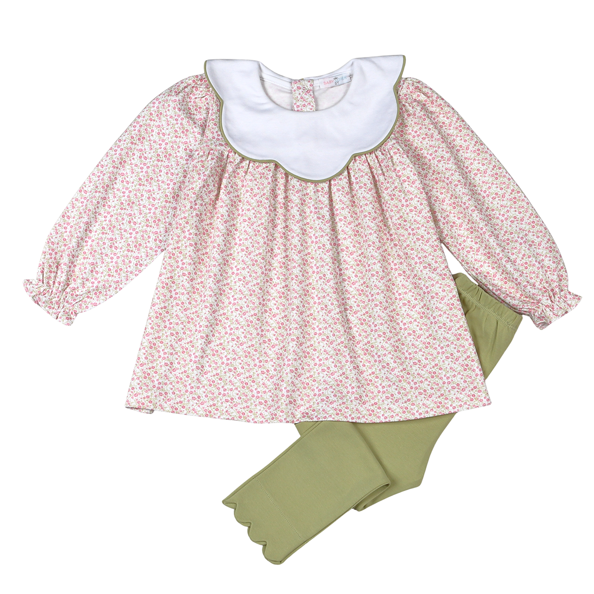 Melody Floral Scallop Collar Pant Set by Baby Loren