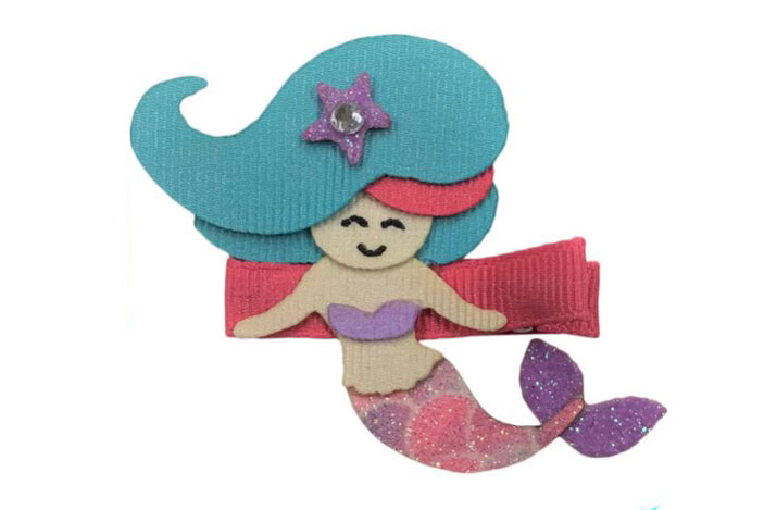 Mermaid Sculpture Bow - Aqua Hair (Flat)