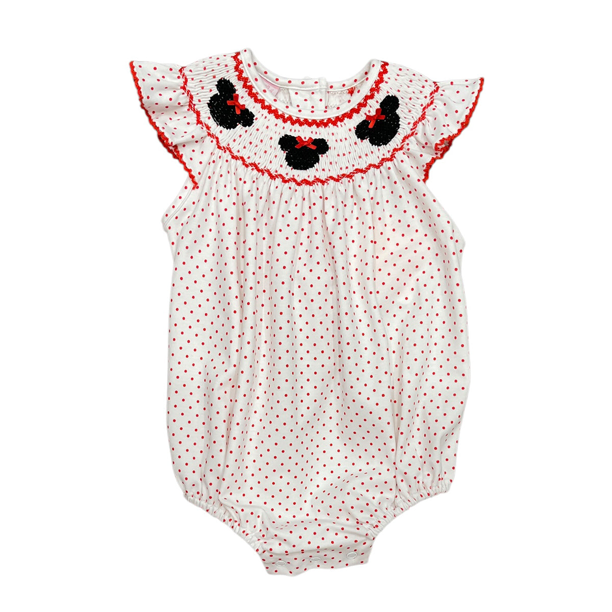 Minnie Head Smocked Polka Dot Angel Wing Bishop Bubble by Petit Bebe