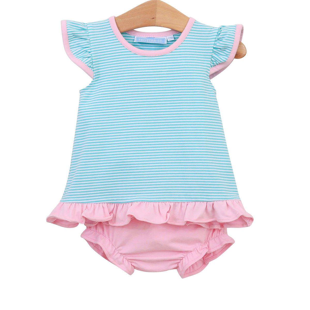 Mint Stripe / Pink Trim Mary Margaret Bloomer Set by Trotter Street Kids