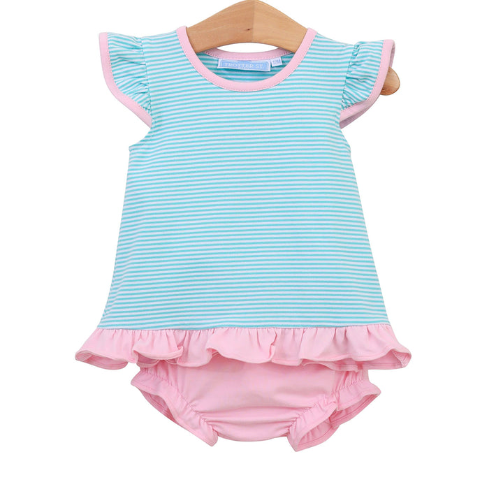 Mint Stripe / Pink Trim Mary Margaret Bloomer Set by Trotter Street Kids