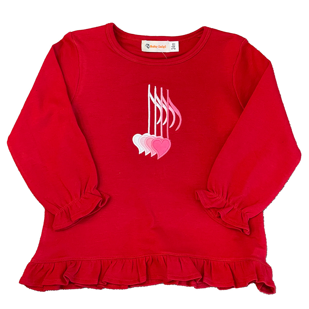 Musical Heart Notes Red Long Sleeve Top by Luigi