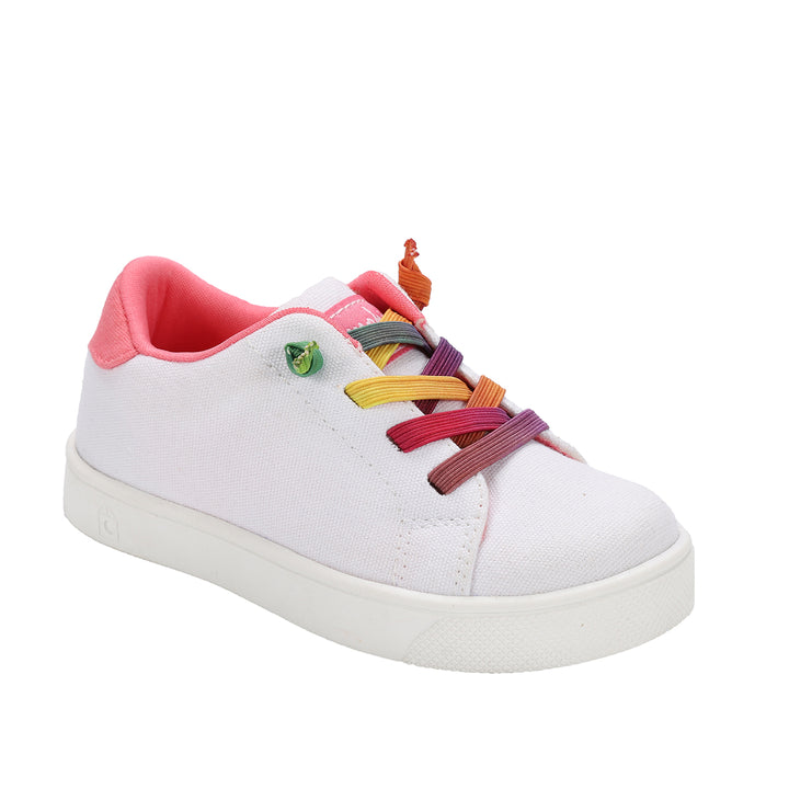Oomphies Nahla Girl's Tennis Shoe - White with Multicolor Laces