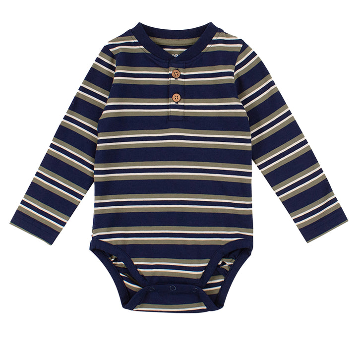 Navy / Olive Stripe Long-Sleeve Knit Henley Tee by RuggedButts