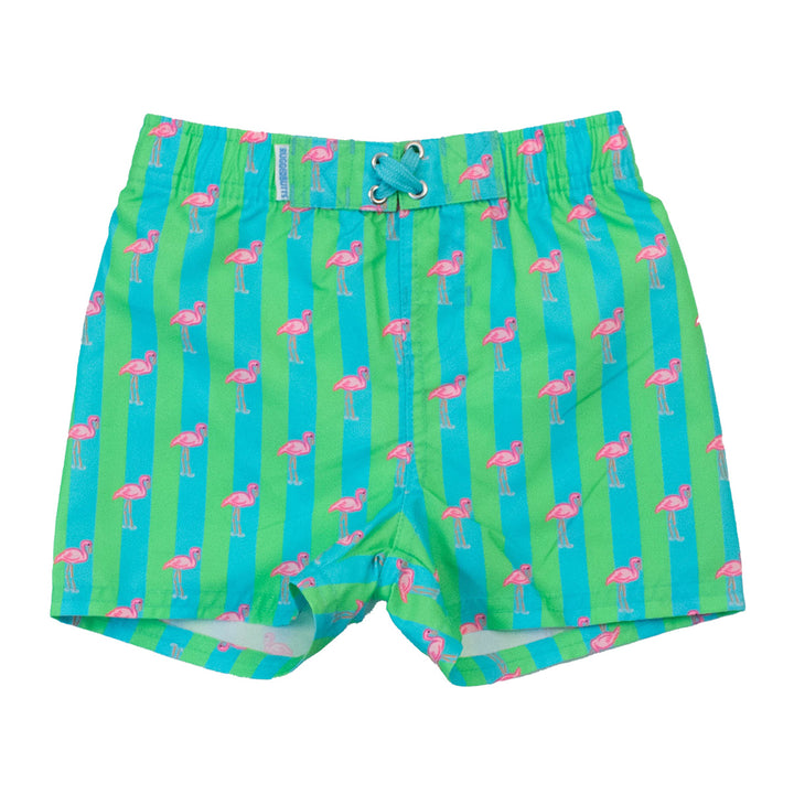 Neon Flamingo Stripe Swim Trunks by RuggedButts