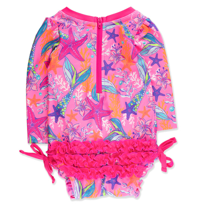 Neon Shimmer Mermaid Long Sleeve Rash Guard Swimsuit by RuffleButts