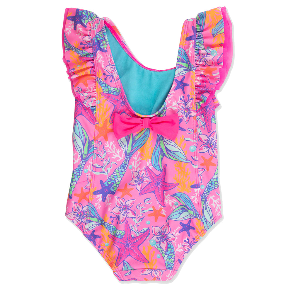 Neon Shimmer Mermaid Waterfall One-Piece Swimsuit by RuffleButts