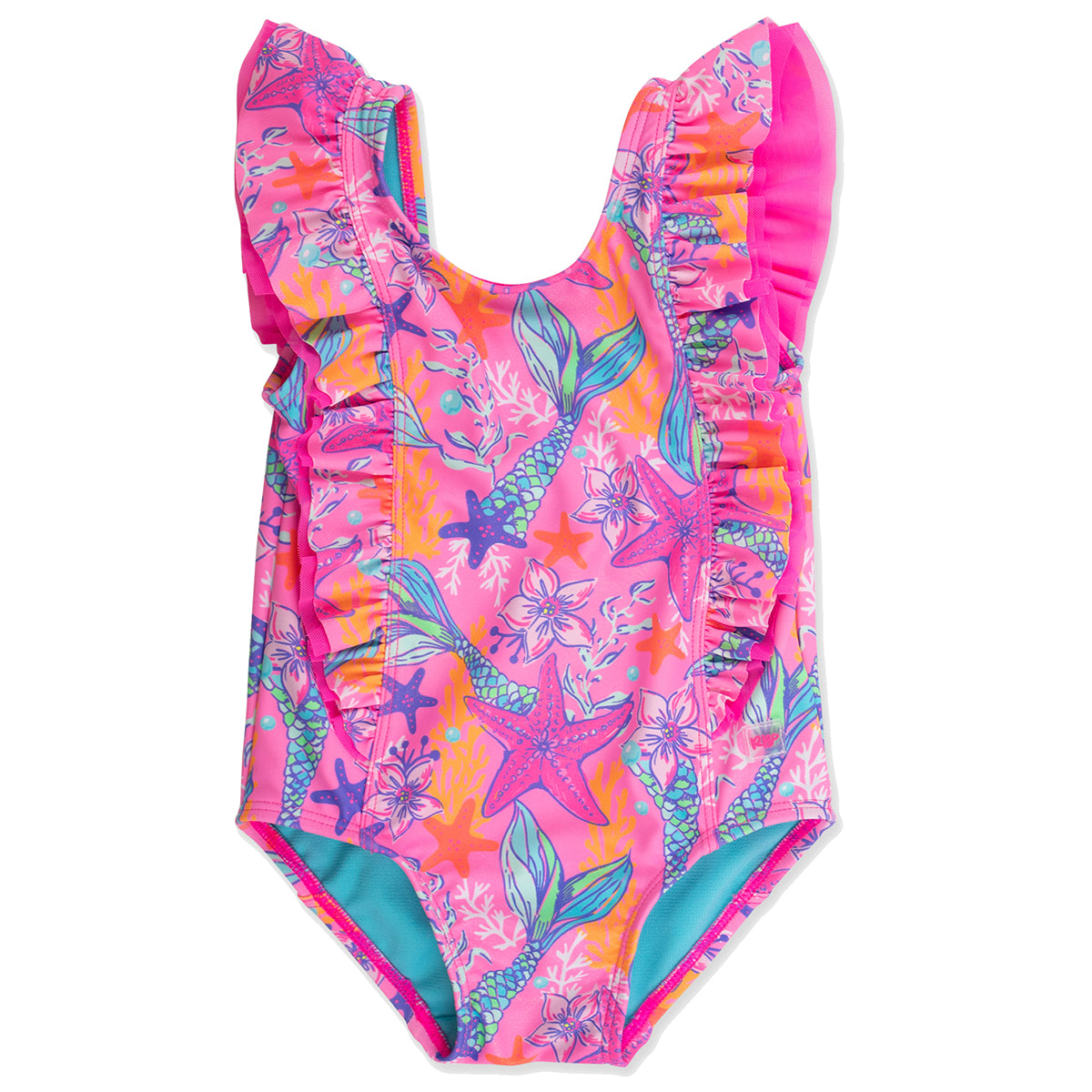 Neon Shimmer Mermaid Waterfall One-Piece Swimsuit by RuffleButts