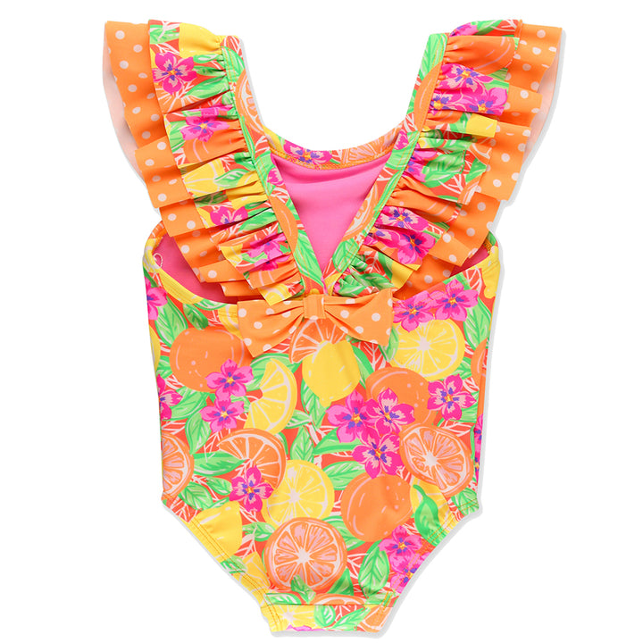 Neon Squeeze the Day Bow V-Back One-Piece Swimsuit by RuffleButts