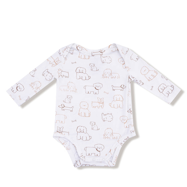 Neutral Pups Lap Shoulder Bodysuit by Angel Dear