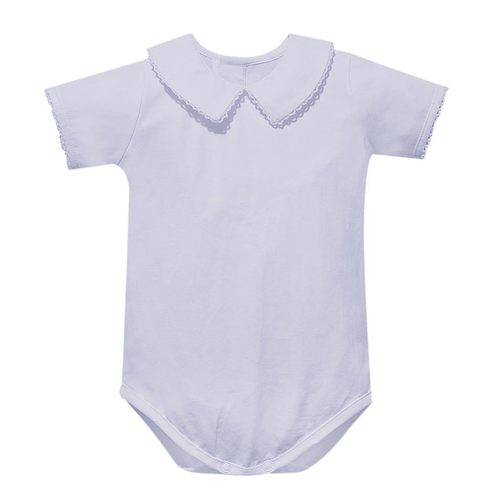 White Picot Knit Boy Short-Sleeve Onesie by Remember Nguyen