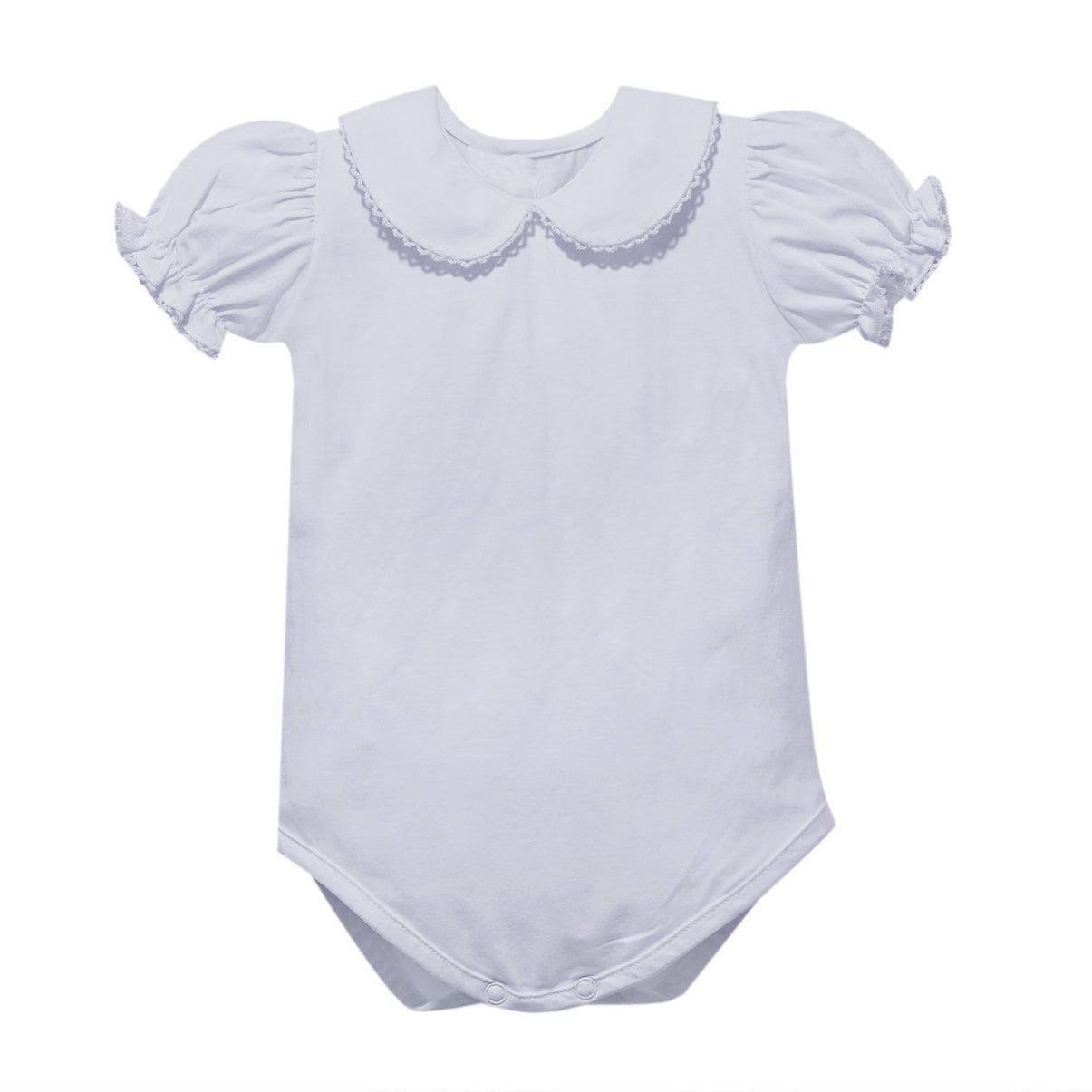 White Picot Knit Girl Short-Sleeve Onesie by Remember Nguyen