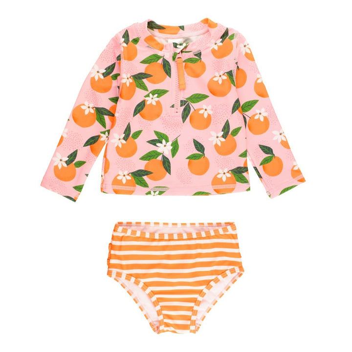 RuffleButts Orange You the Sweetest Zipper Rash Guard Bikini