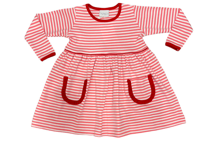 Squiggles Red & Pink Stripe Popover Dress