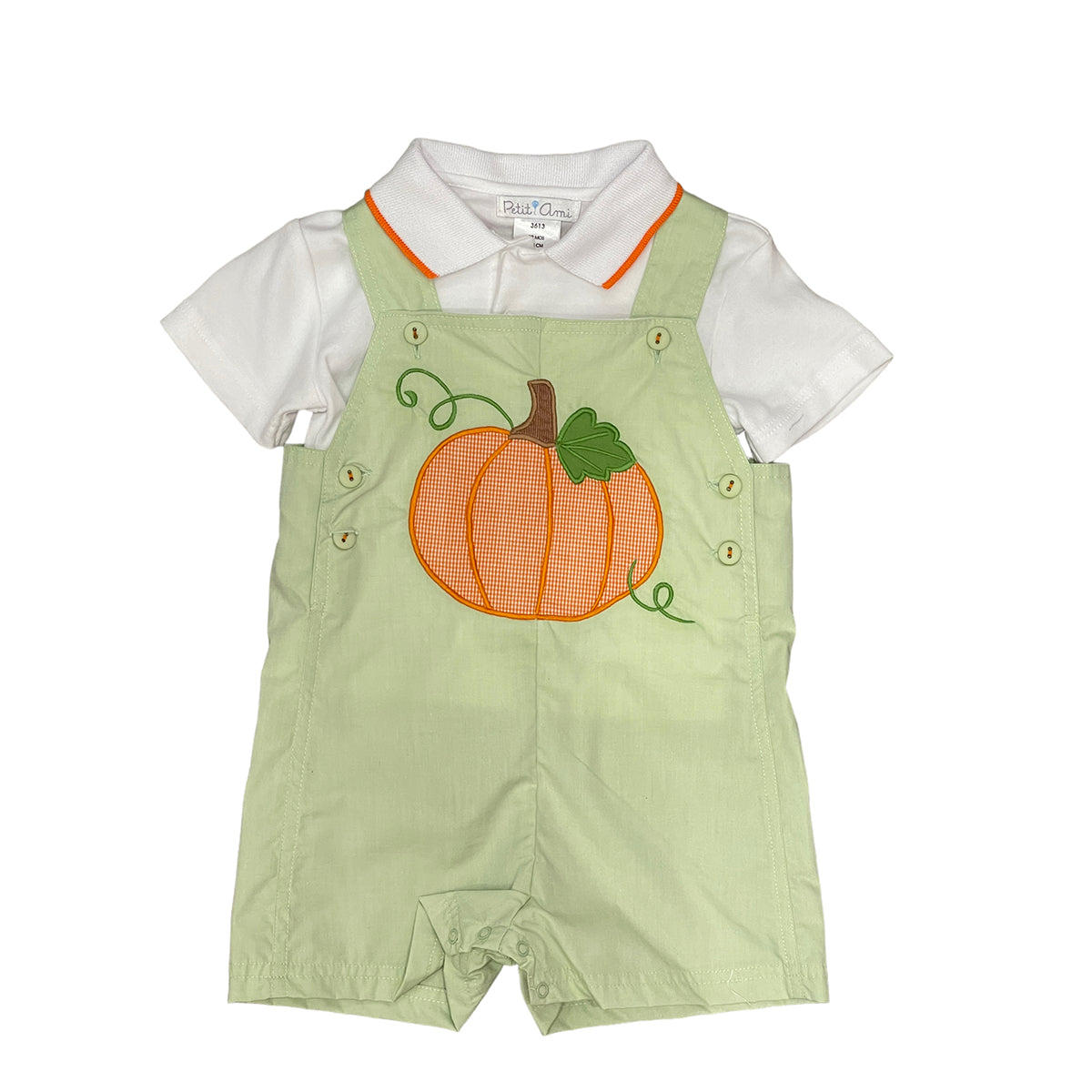 Petit Ami Pumpkin Applique Shortall