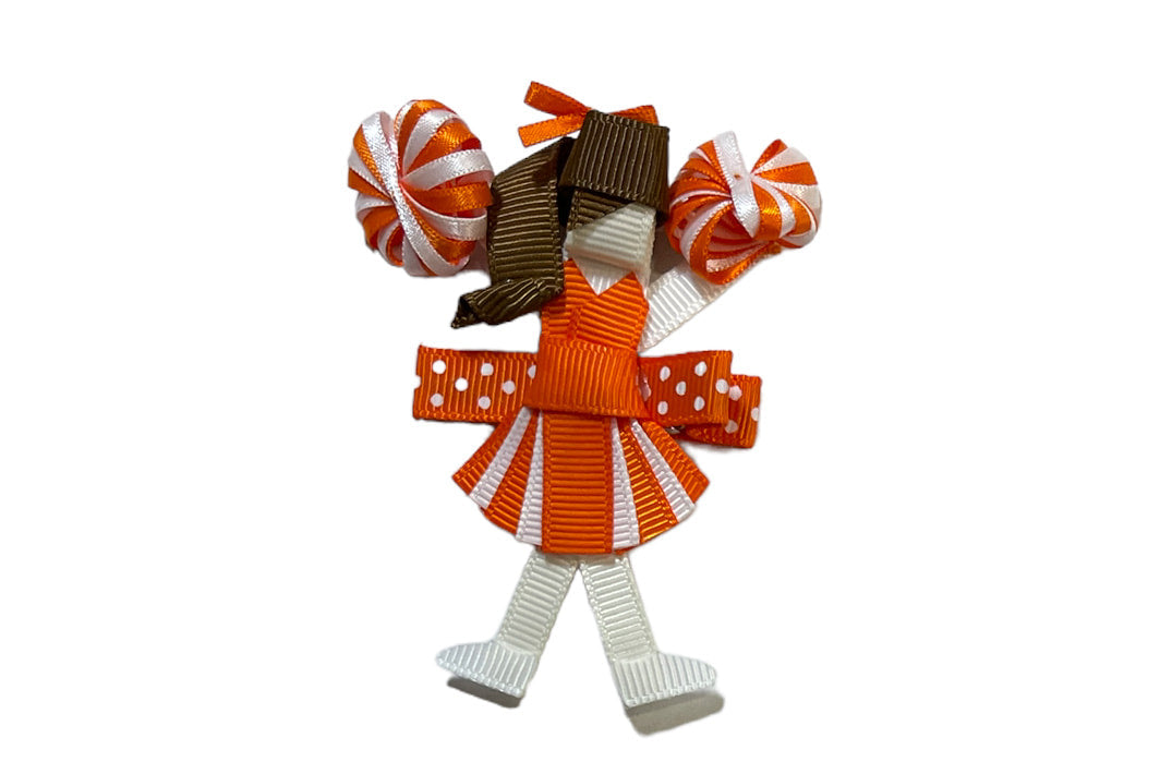 Orange/White Cheerleader Sculpture Bow (4 hair colors)