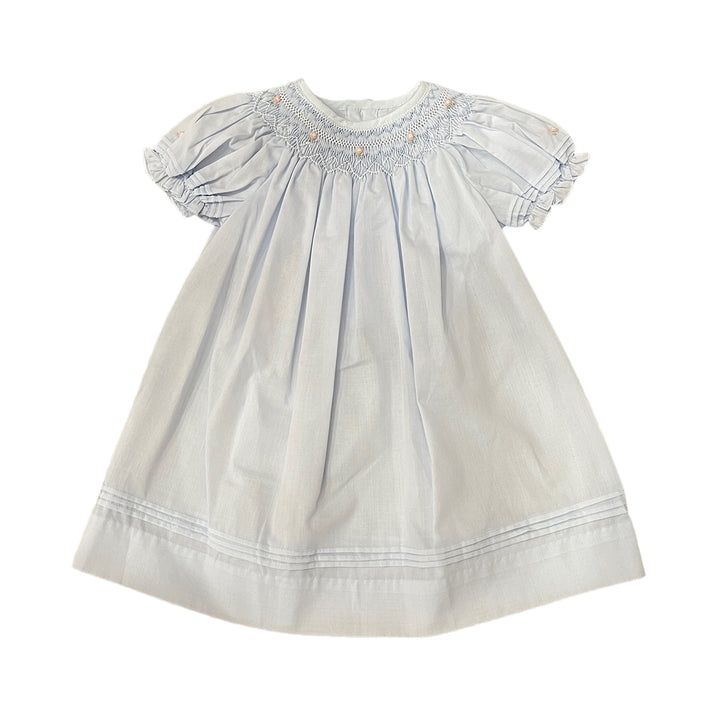 Petit Ami Blue Smocked Gown with Flowers