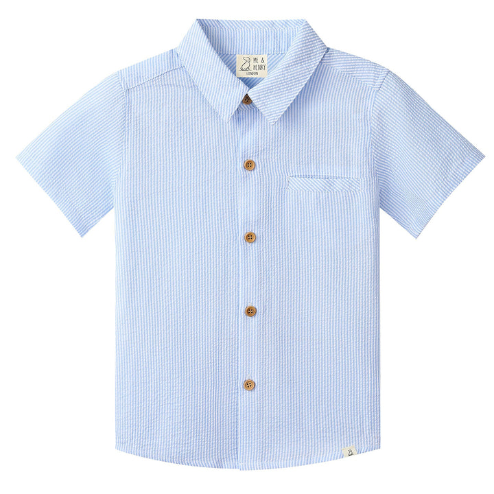 Pale Blue Seersucker Woven Shirt by Me & Henry