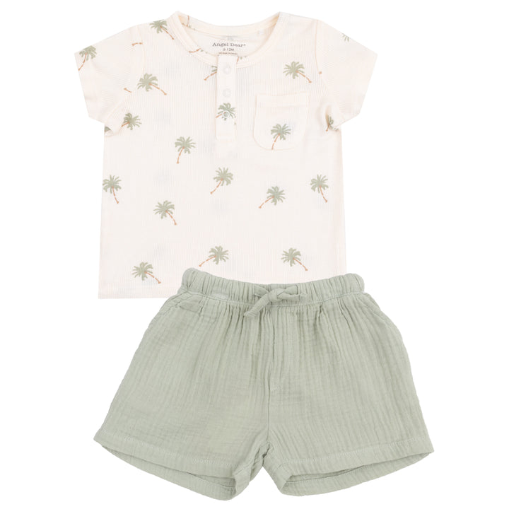 Palm Tree Henley & Muslin Short Set by Angel Dear