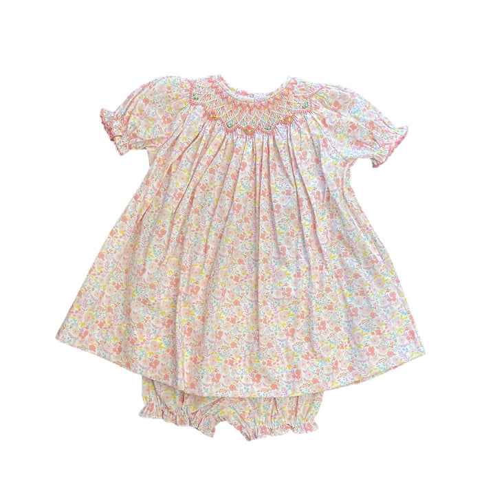 Floral Peach Smocked Dress by Petit Ami