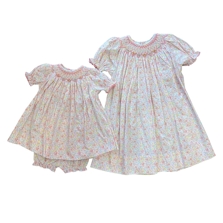 Floral Peach Smocked Dress by Petit Ami